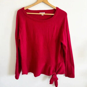 Dress barn red metallic side tie long sleeve knit sweater size XL